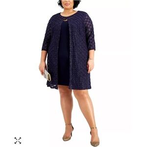 Women’s Formal Jacket Short Dress Plus Size 24W Navy CONNECTED Long Sleeve NWT